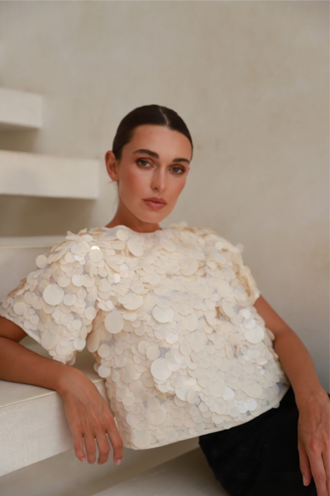 Tallulah Sequin Top | Ivory