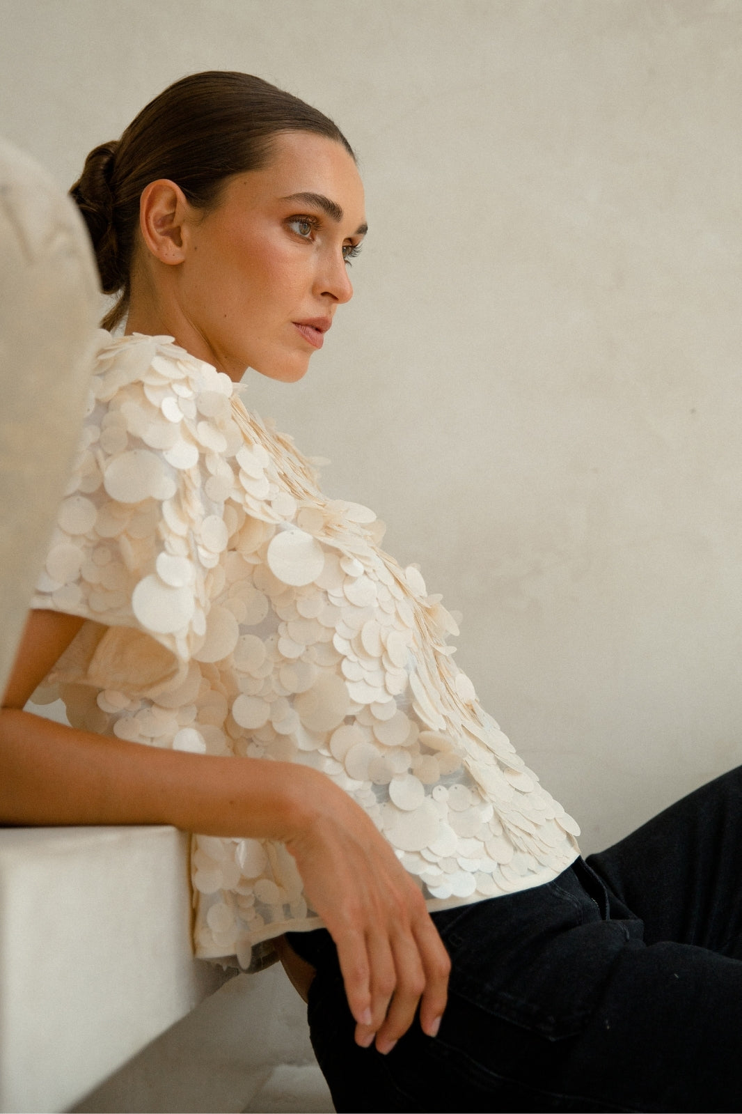 Tallulah Sequin Top | Ivory