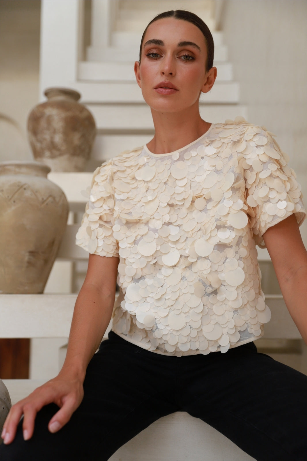 Tallulah Sequin Top | Ivory