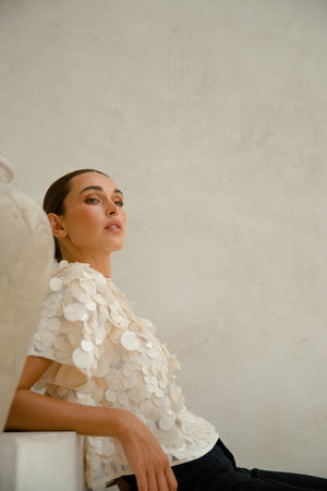 Tallulah Sequin Top | Ivory