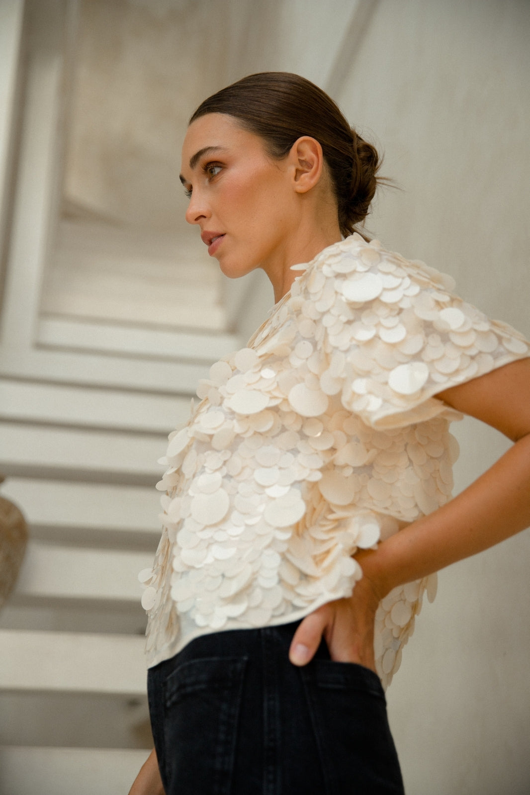 Tallulah Sequin Top | Ivory