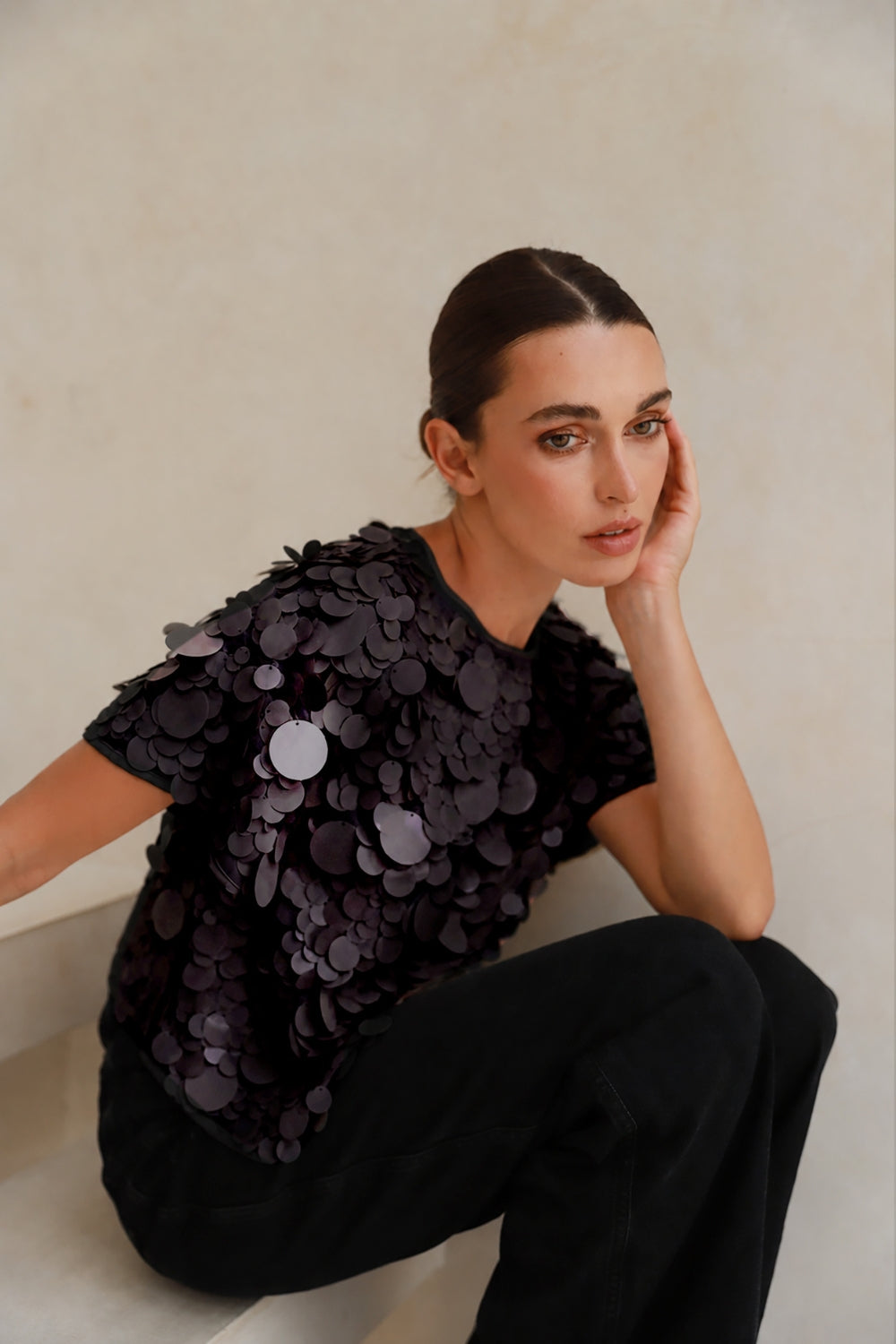Tallulah Sequin Top | Black