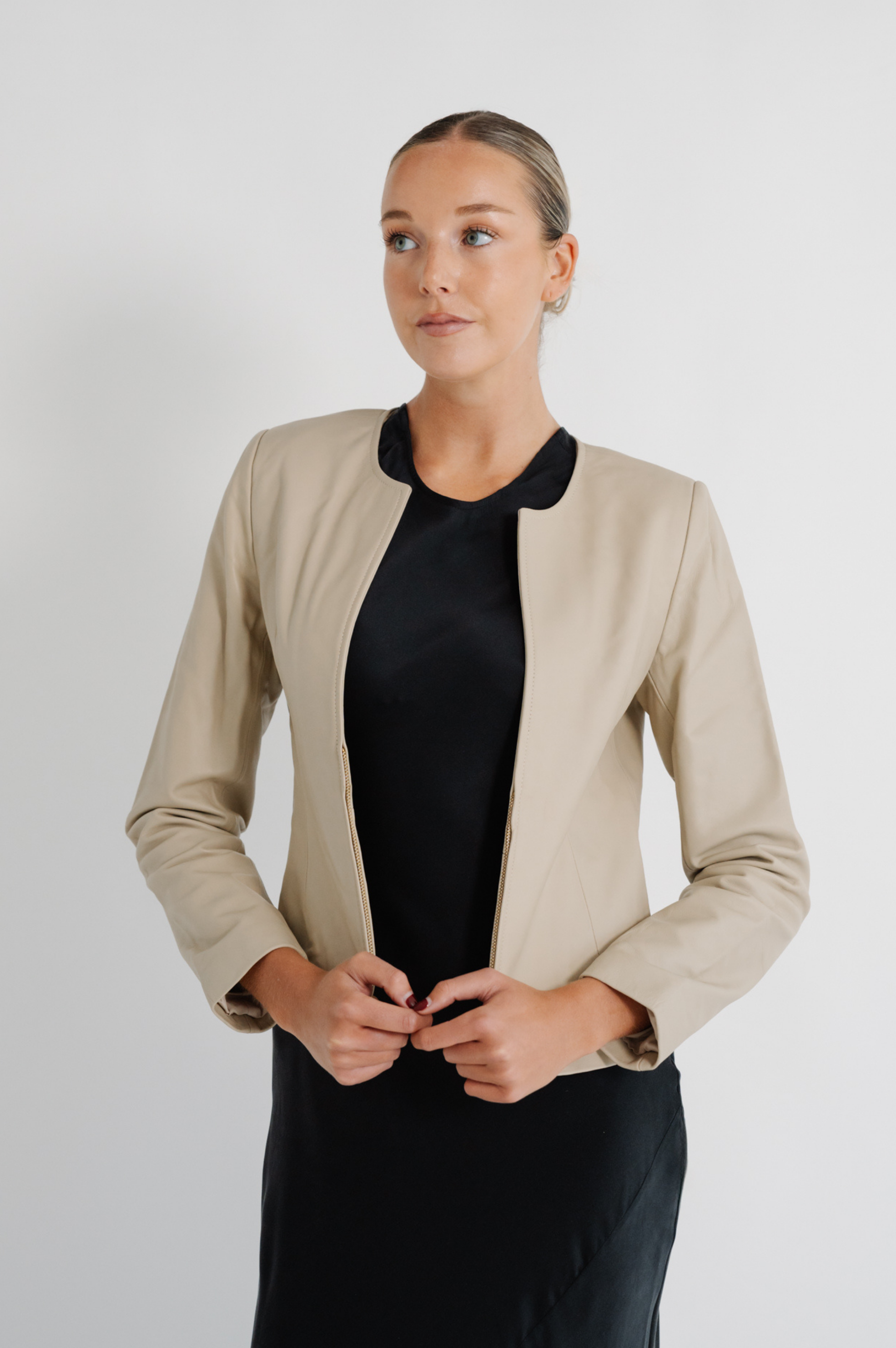 Monaco Leather Jacket | Taupe